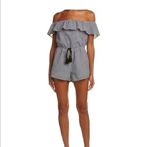 Aiden‎ black gingham romper ruffle off the shoulder size S